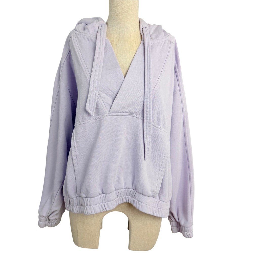 Daily Practice Anthropologie Lavender V-Neck Pullover Hoodie Purple Large